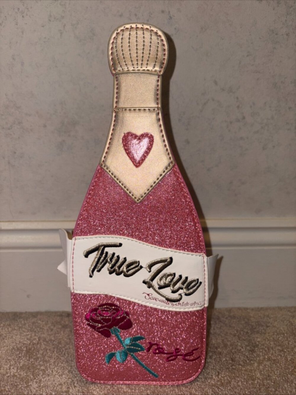hello 3am Pink Glitter Rose True Love Champagne Bottle Handbag Novelty Purse